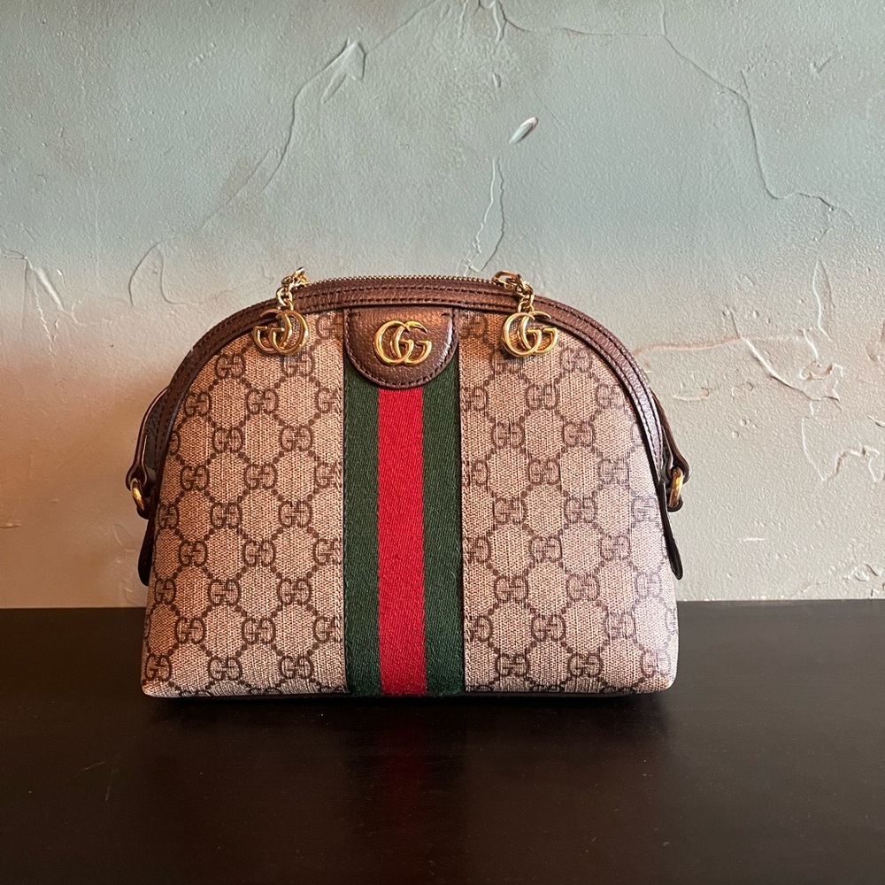 GUCCI Ophidia textured leather-trimmed printed coated-canvas shoulder bag